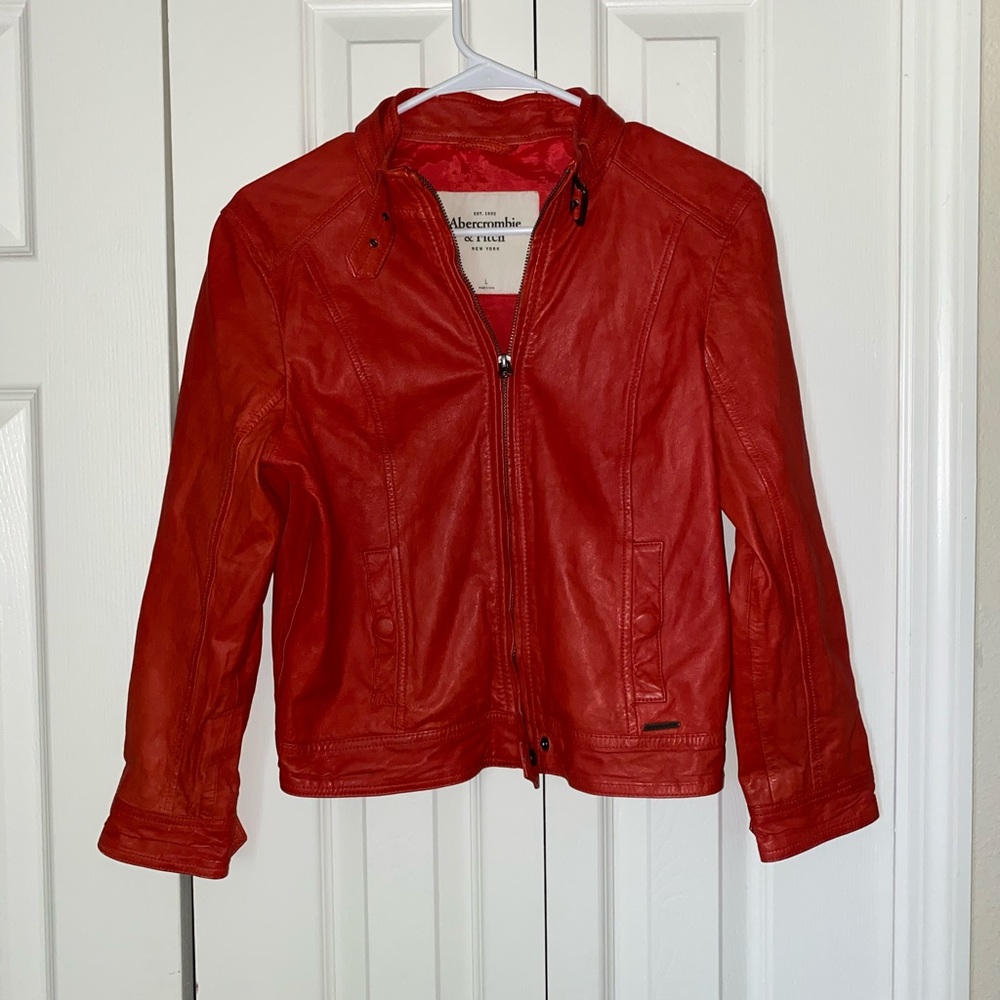 Abercrombie and Fitch orange leather jacket